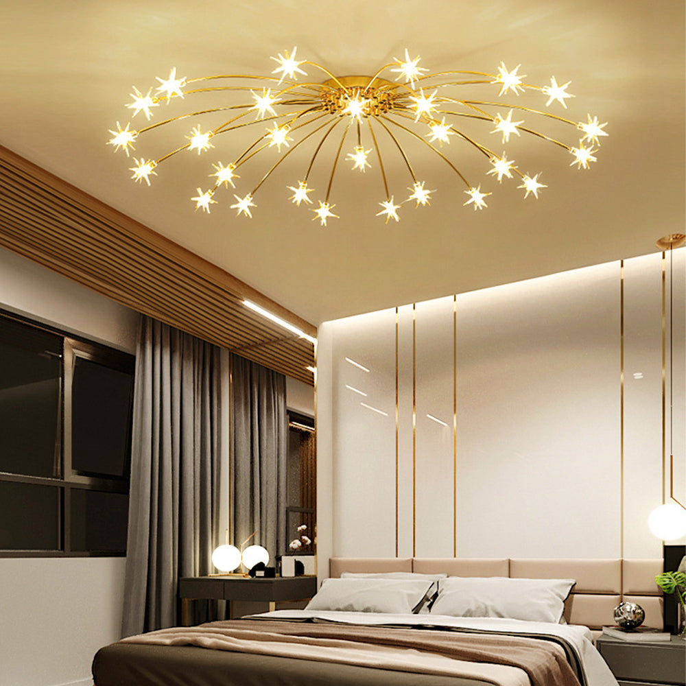 Semi Flush Mount Ceiling Light 24 Inch Glass & Metal LED Fixture for Bedroom Dining Room Contemporary Home Lighting