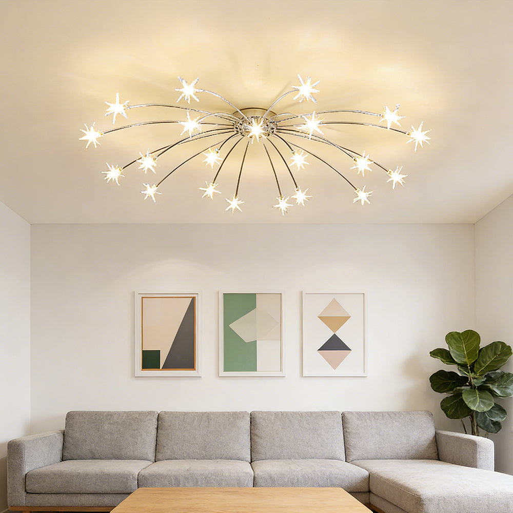 Semi Flush Mount Ceiling Light 24 Inch Glass & Metal LED Fixture for Bedroom Dining Room Contemporary Home Lighting