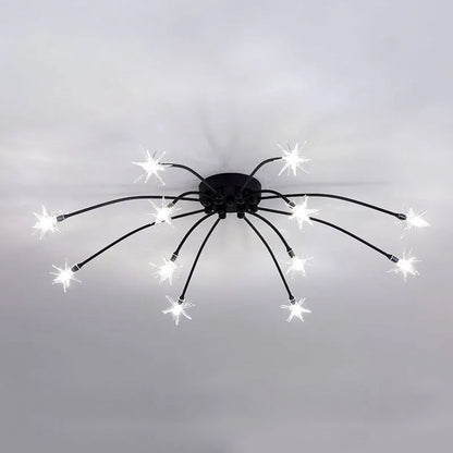 Semi Flush Mount Ceiling Light 24 Inch Glass & Metal LED Fixture for Bedroom Dining Room Contemporary Home Lighting