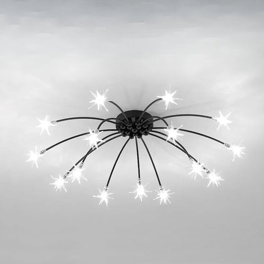 Semi Flush Mount Ceiling Light 24 Inch Glass & Metal LED Fixture for Bedroom Dining Room Contemporary Home Lighting