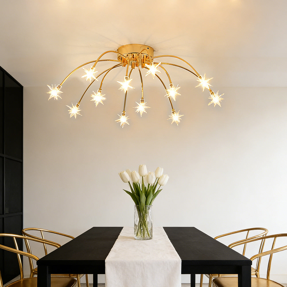 Semi Flush Mount Ceiling Light 24 Inch Glass & Metal LED Fixture for Bedroom Dining Room Contemporary Home Lighting