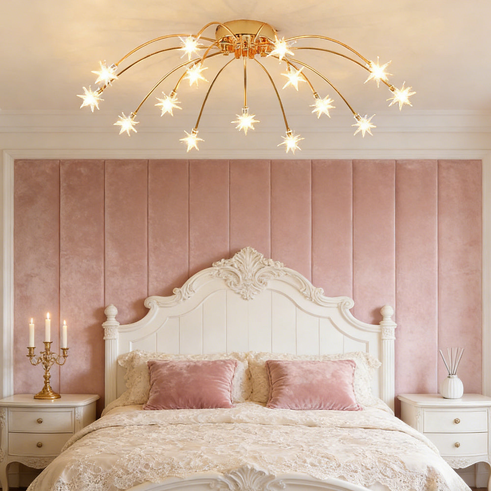 Semi Flush Mount Ceiling Light 24 Inch Glass & Metal LED Fixture for Bedroom Dining Room Contemporary Home Lighting