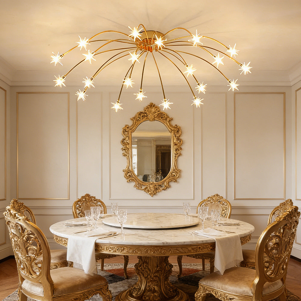 Semi Flush Mount Ceiling Light 24 Inch Glass & Metal LED Fixture for Bedroom Dining Room Contemporary Home Lighting