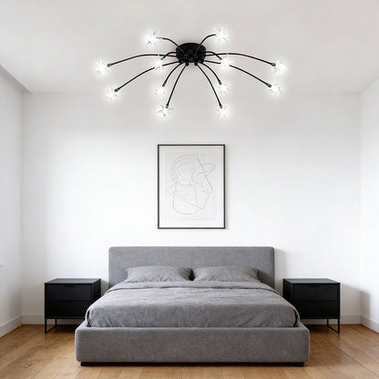 Semi Flush Mount Ceiling Light 24 Inch Glass & Metal LED Fixture for Bedroom Dining Room Contemporary Home Lighting