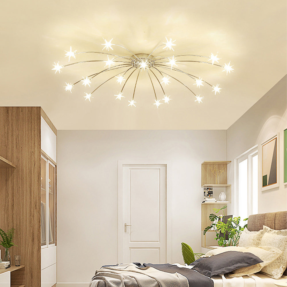 Semi Flush Mount Ceiling Light 24 Inch Glass & Metal LED Fixture for Bedroom Dining Room Contemporary Home Lighting