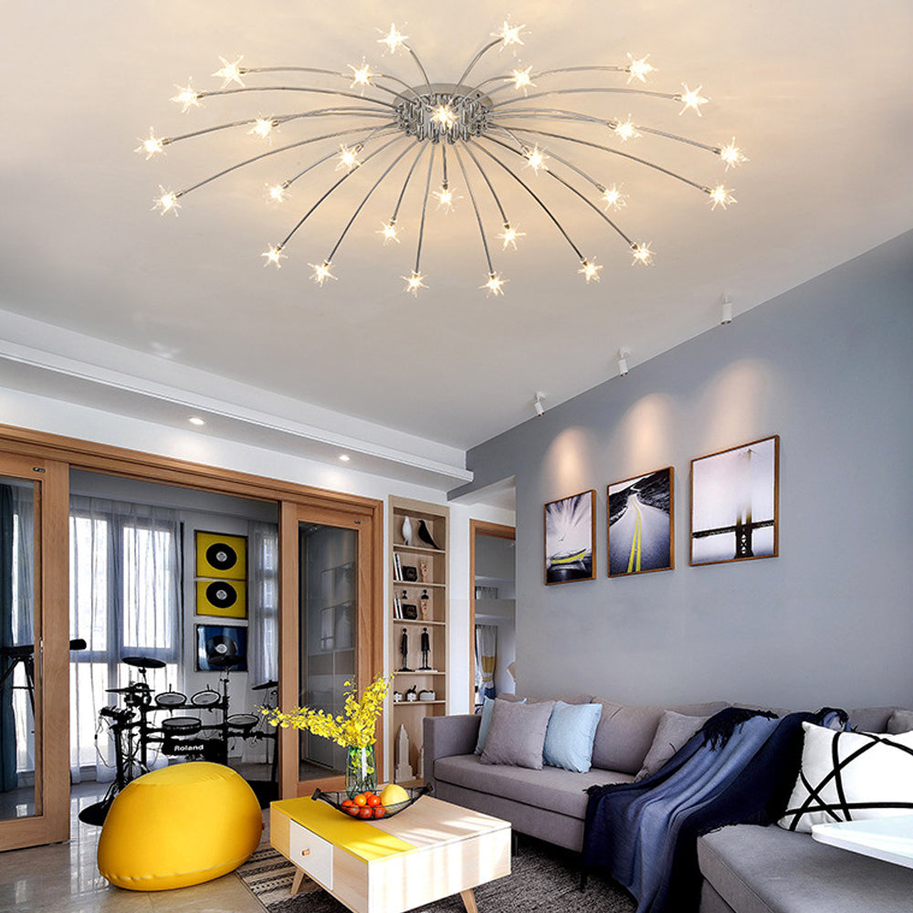 Semi Flush Mount Ceiling Light 24 Inch Glass & Metal LED Fixture for Bedroom Dining Room Contemporary Home Lighting