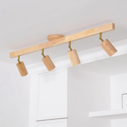 Wooden LED Track Lighting Fixture Natural Finish Adjustable Spots Ceiling Wall Mount Rail Light 7 to 47 Inch Modern Linear Spotlight Bar Din
