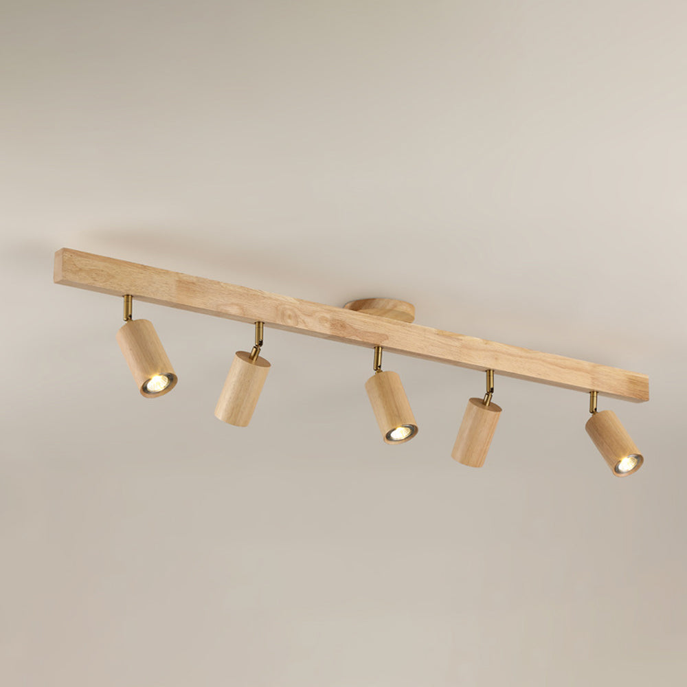 Wooden LED Track Lighting Fixture Natural Finish Adjustable Spots Ceiling Wall Mount Rail Light 7 to 47 Inch Modern Linear Spotlight Bar Din