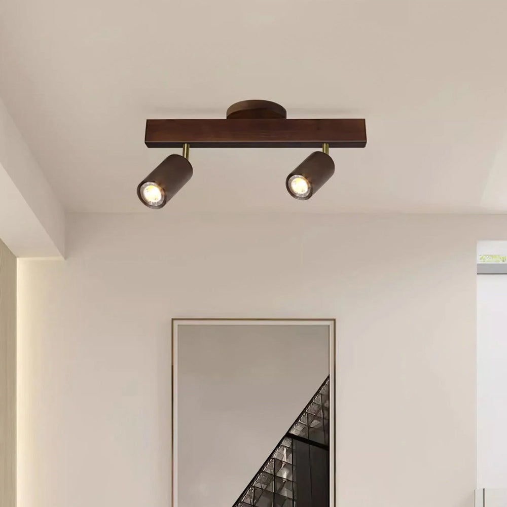 Wooden LED Track Lighting Fixture Natural Finish Adjustable Spots Ceiling Wall Mount Rail Light 7 to 47 Inch Modern Linear Spotlight Bar Din