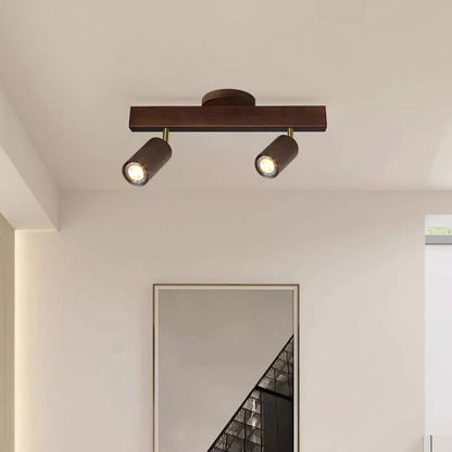 Wooden LED Track Lighting Fixture Natural Finish Adjustable Spots Ceiling Wall Mount Rail Light 7 to 47 Inch Modern Linear Spotlight Bar Din