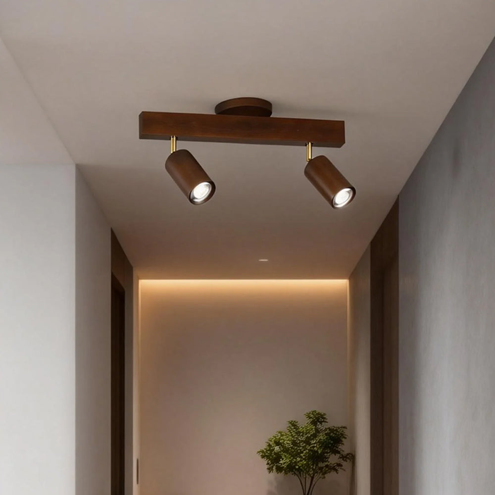 Wooden LED Track Lighting Fixture Natural Finish Adjustable Spots Ceiling Wall Mount Rail Light 7 to 47 Inch Modern Linear Spotlight Bar Din