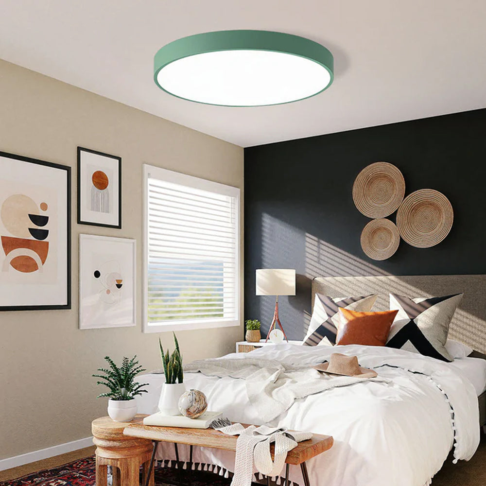 Plafonnier LED rond à montage encastré, panneau en acrylique au design extra-plat, idéal pour chambre, salon, cuisine et couloir, options d'éclairage intensité variable, luminaire moderne pour la maison