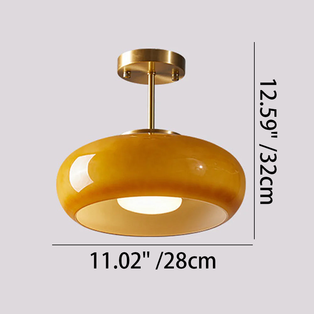 Amber Glass Dome Hanging Light 11 Inch for Kitchen Island Vintage Brass Fixture Dimmable E27 Dining Room Bedroom Overhead Adjustable Height