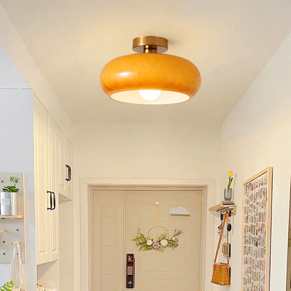 Amber Glass Globe Ceiling Light 11 Inch Dome Shade for Kitchen Island Dining Table Bedroom Brass Iron Fixture E27 Socket