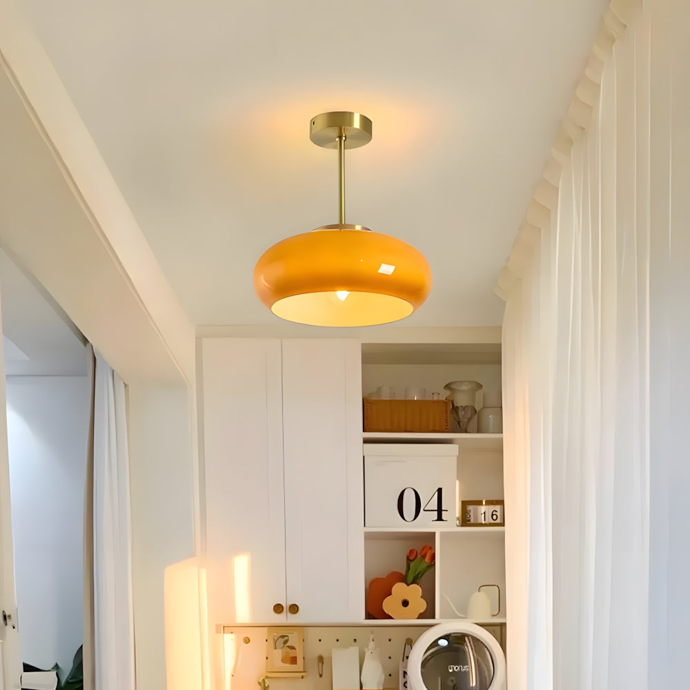 Amber Glass Globe Ceiling Light 11 Inch Dome Shade for Kitchen Island Dining Table Bedroom Brass Iron Fixture E27 Socket