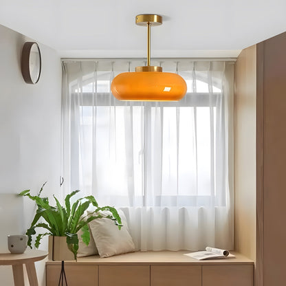 Amber Glass Dome Hanging Light 11 Inch for Kitchen Island Vintage Brass Fixture Dimmable E27 Dining Room Bedroom Overhead Adjustable Height