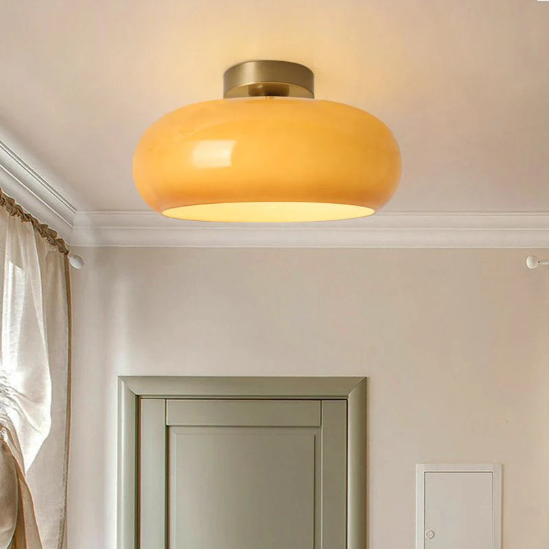 Amber Glass Dome Hanging Light 11 Inch for Kitchen Island Vintage Brass Fixture Dimmable E27 Dining Room Bedroom Overhead Adjustable Height