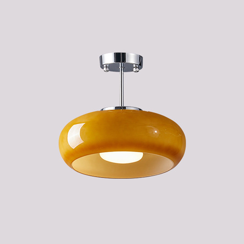 Amber Glass Dome Hanging Light 11 Inch for Kitchen Island Vintage Brass Fixture Dimmable E27 Dining Room Bedroom Overhead Adjustable Height