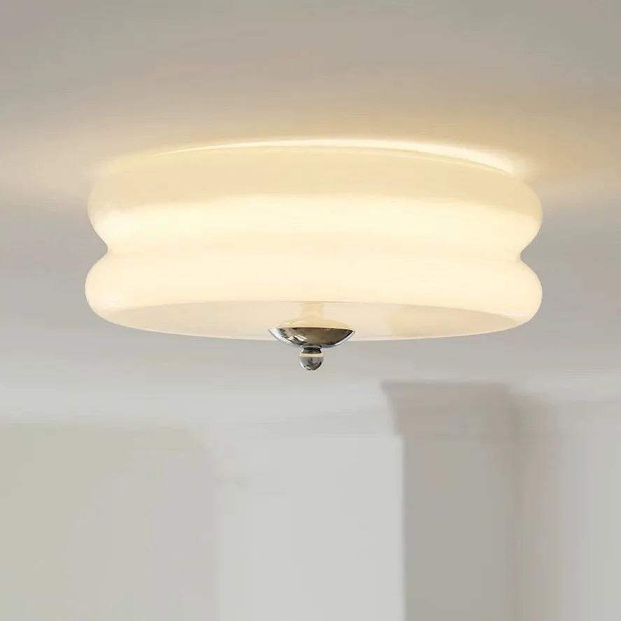 Handcrafted Glass Flush Mount Ceiling Light 16 in White Gold Finish for Dining Room Bedroom Kitchen Overhead Lighting Fixture Vintage Style
