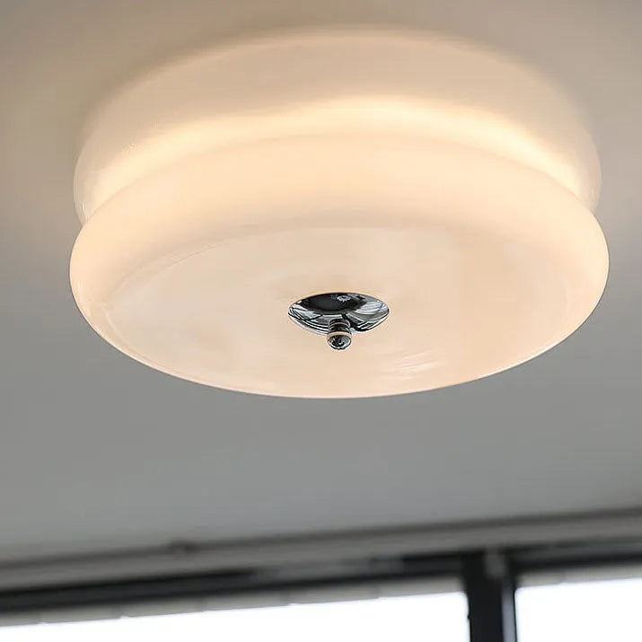 Handcrafted Glass Flush Mount Ceiling Light 16 in White Gold Finish for Dining Room Bedroom Kitchen Overhead Lighting Fixture Vintage Style