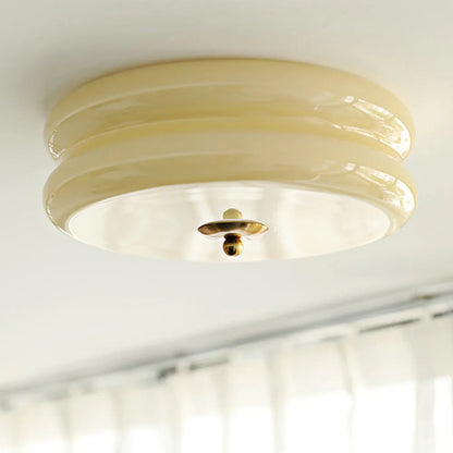 Handcrafted Glass Flush Mount Ceiling Light 16 in White Gold Finish for Dining Room Bedroom Kitchen Overhead Lighting Fixture Vintage Style