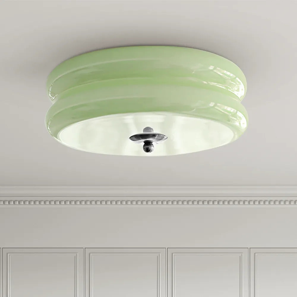 Handcrafted Glass Flush Mount Ceiling Light 16 in White Gold Finish for Dining Room Bedroom Kitchen Overhead Lighting Fixture Vintage Style