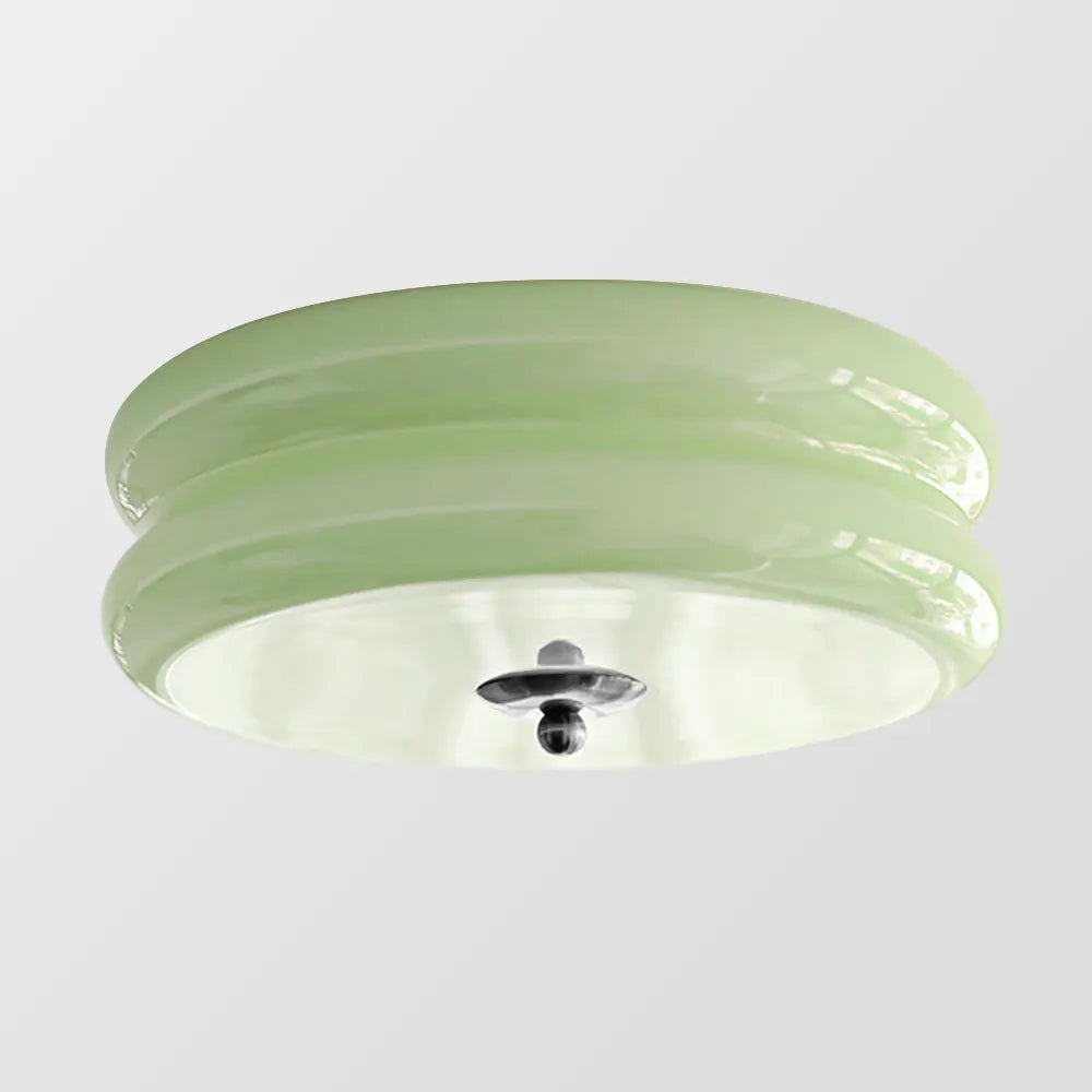 Handcrafted Glass Flush Mount Ceiling Light 16 in White Gold Finish for Dining Room Bedroom Kitchen Overhead Lighting Fixture Vintage Style