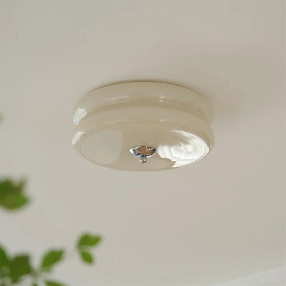 Handcrafted Glass Flush Mount Ceiling Light 16 in White Gold Finish for Dining Room Bedroom Kitchen Overhead Lighting Fixture Vintage Style