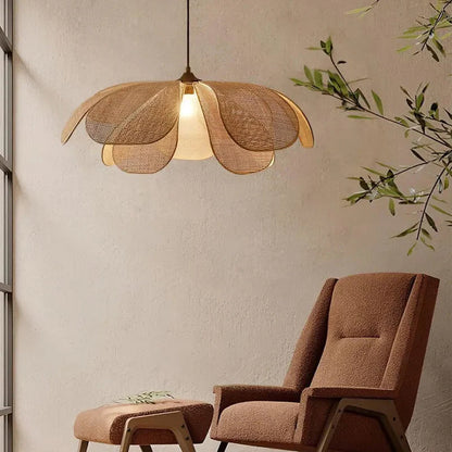 Handwoven Woven Wicker Hanging Fixture 20-Inch Natural Tone Adjustable Overhead Illumination for Kitchens Dining Spaces Islands Counter Tabl