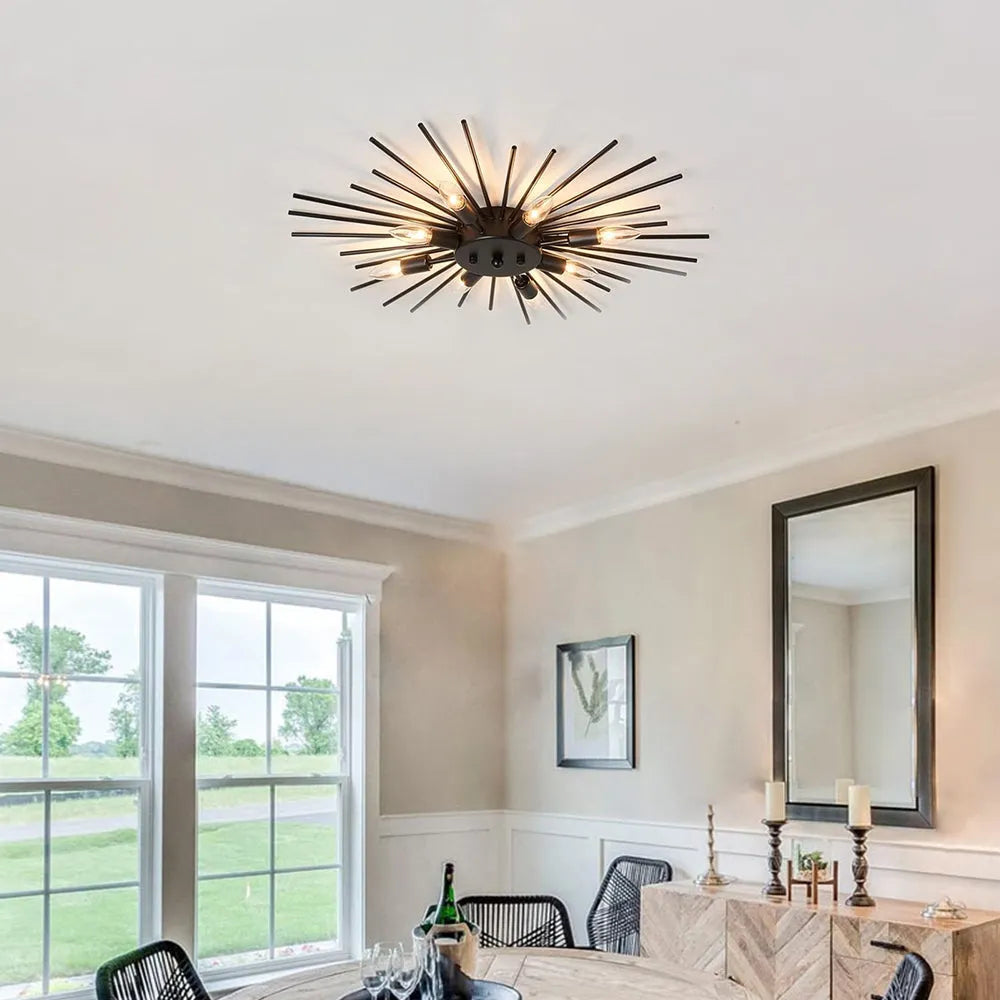 Multi-Bulb Metal Flush Mount Fixture 28 Inch Industrial Overhead Lighting for Dining Room Living Room Bedroom Hallway Contemporary Open Fram