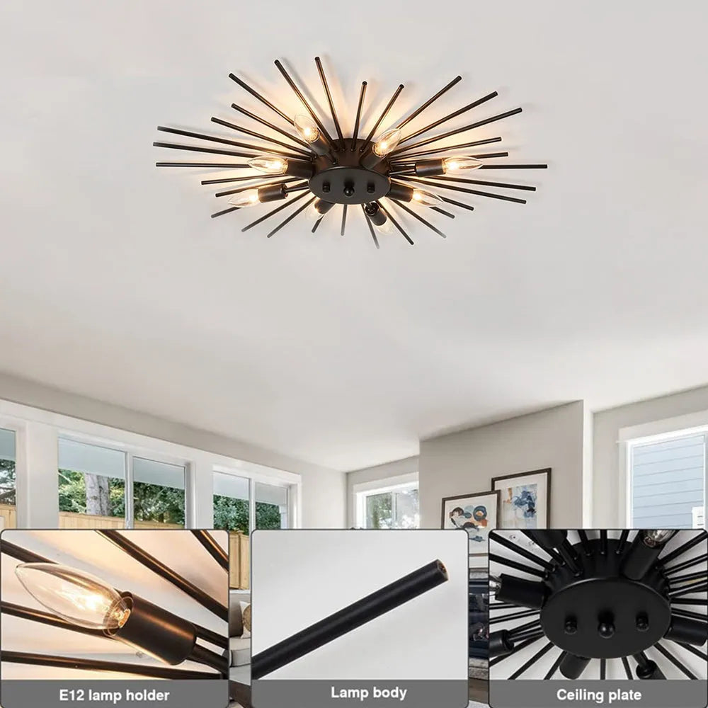 Multi-Bulb Metal Flush Mount Fixture 28 Inch Industrial Overhead Lighting for Dining Room Living Room Bedroom Hallway Contemporary Open Fram