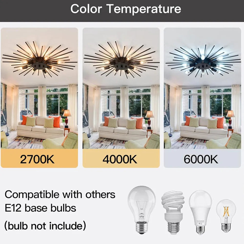 Multi-Bulb Metal Flush Mount Fixture 28 Inch Industrial Overhead Lighting for Dining Room Living Room Bedroom Hallway Contemporary Open Fram