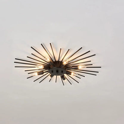 Multi-Bulb Metal Flush Mount Fixture 28 Inch Industrial Overhead Lighting for Dining Room Living Room Bedroom Hallway Contemporary Open Fram