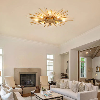Multi-Bulb Metal Flush Mount Fixture 28 Inch Industrial Overhead Lighting for Dining Room Living Room Bedroom Hallway Contemporary Open Fram