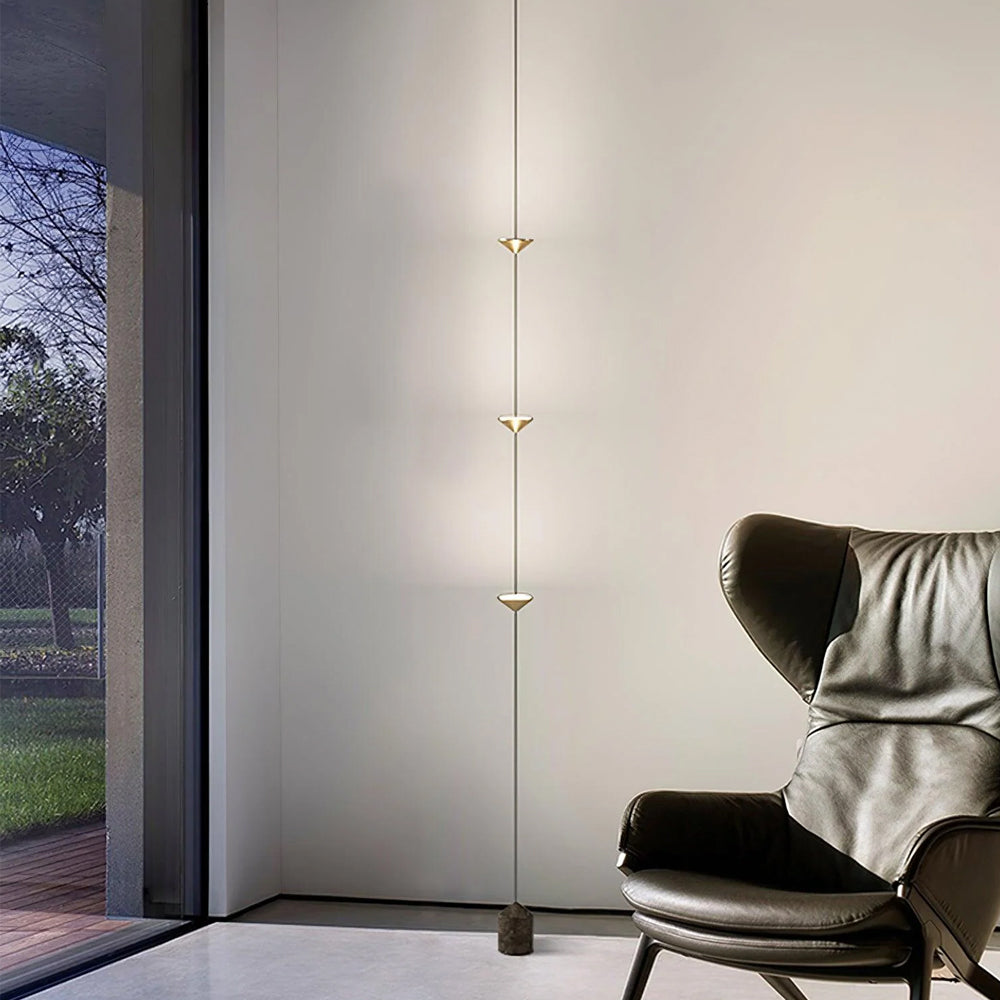Suspended Triple-Cone LED Floor Lamp with Marble Base Black Metal 138 in Height for Bedroom Living Room Hallway Ambient Lighting Modern Arch