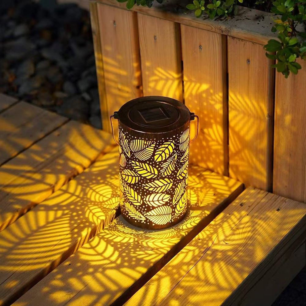 Decorative Metal Garden Lantern Solar LED Hanging Outdoor Light Waterproof Tree Pattern 4-8 Inches Round for Patio Pathway Pergola Tabletop