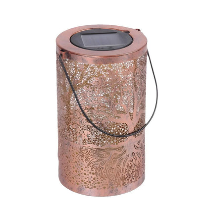 Decorative Metal Garden Lantern Solar LED Hanging Outdoor Light Waterproof Tree Pattern 4-8 Inches Round for Patio Pathway Pergola Tabletop