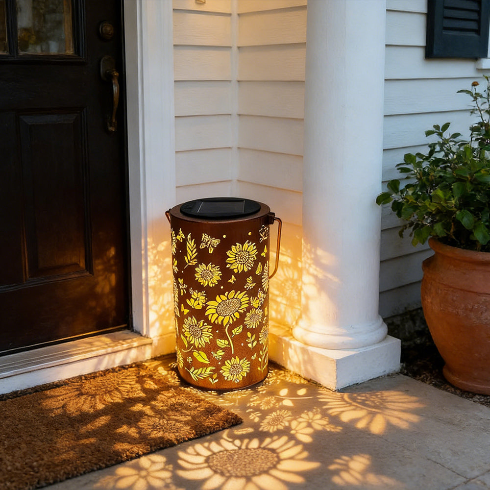 Decorative Metal Garden Lantern Solar LED Hanging Outdoor Light Waterproof Tree Pattern 4-8 Inches Round for Patio Pathway Pergola Tabletop