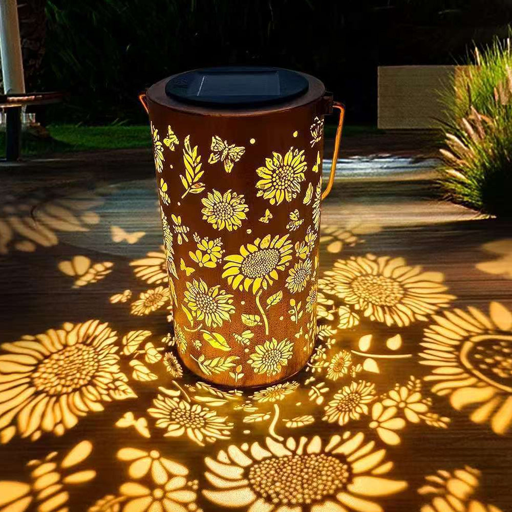 Decorative Metal Garden Lantern Solar LED Hanging Outdoor Light Waterproof Tree Pattern 4-8 Inches Round for Patio Pathway Pergola Tabletop