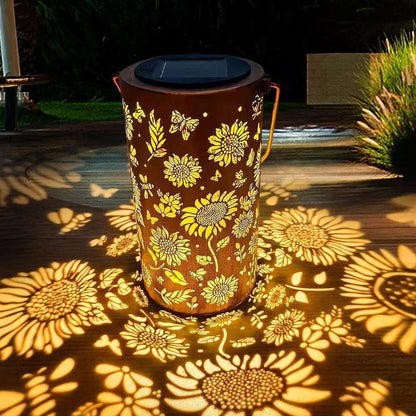 Decorative Metal Garden Lantern Solar LED Hanging Outdoor Light Waterproof Tree Pattern 4-8 Inches Round for Patio Pathway Pergola Tabletop