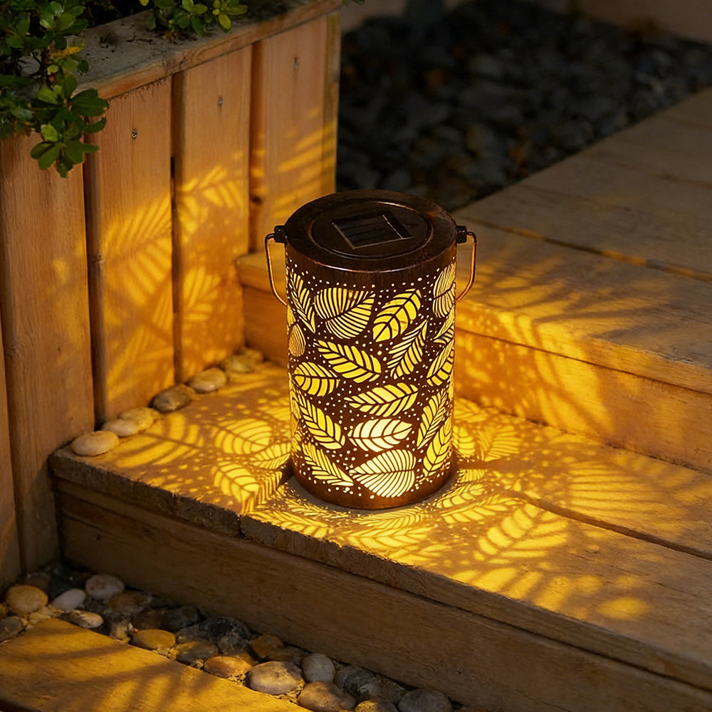 Decorative Metal Garden Lantern Solar LED Hanging Outdoor Light Waterproof Tree Pattern 4-8 Inches Round for Patio Pathway Pergola Tabletop