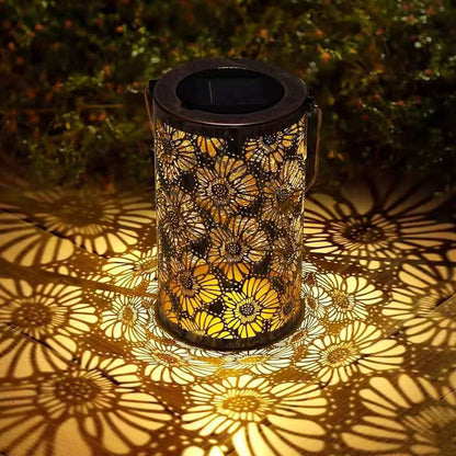 Decorative Metal Garden Lantern Solar LED Hanging Outdoor Light Waterproof Tree Pattern 4-8 Inches Round for Patio Pathway Pergola Tabletop