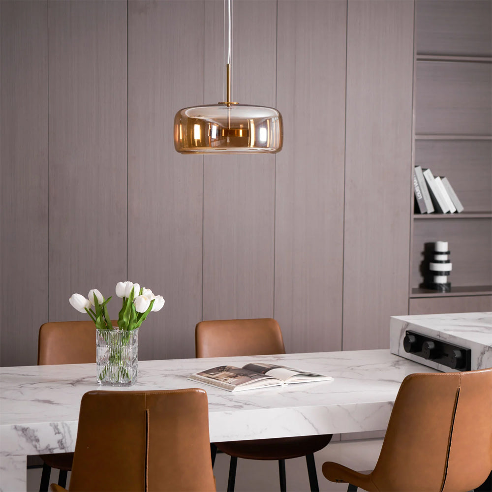 Plafonnier globe en verre pour îlot de cuisine et table de salle à manger – Luminaire à cordon réglable avec abat-jour teinté disponible en 5 tailles
