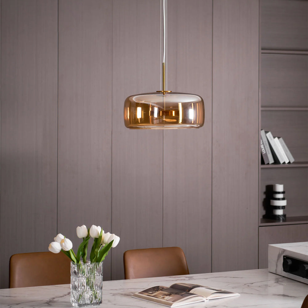 Plafonnier globe en verre pour îlot de cuisine et table de salle à manger – Luminaire à cordon réglable avec abat-jour teinté disponible en 5 tailles
