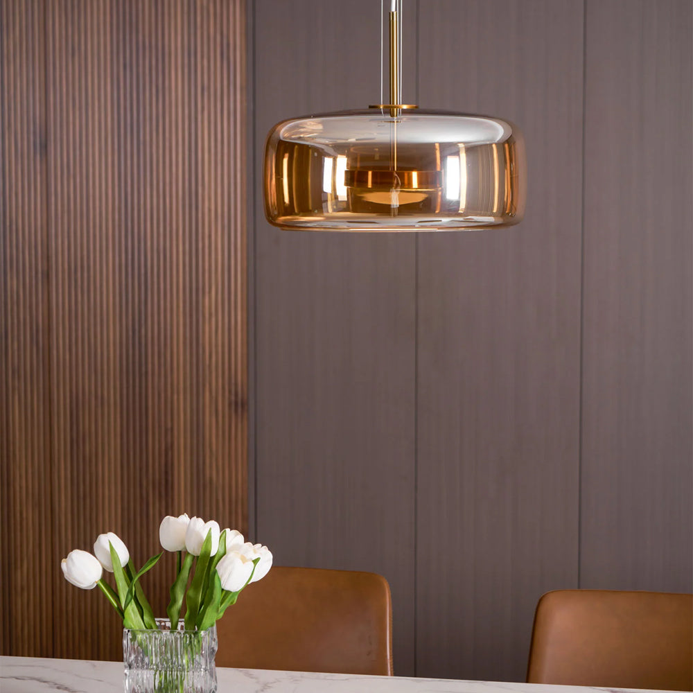 Plafonnier globe en verre pour îlot de cuisine et table de salle à manger – Luminaire à cordon réglable avec abat-jour teinté disponible en 5 tailles