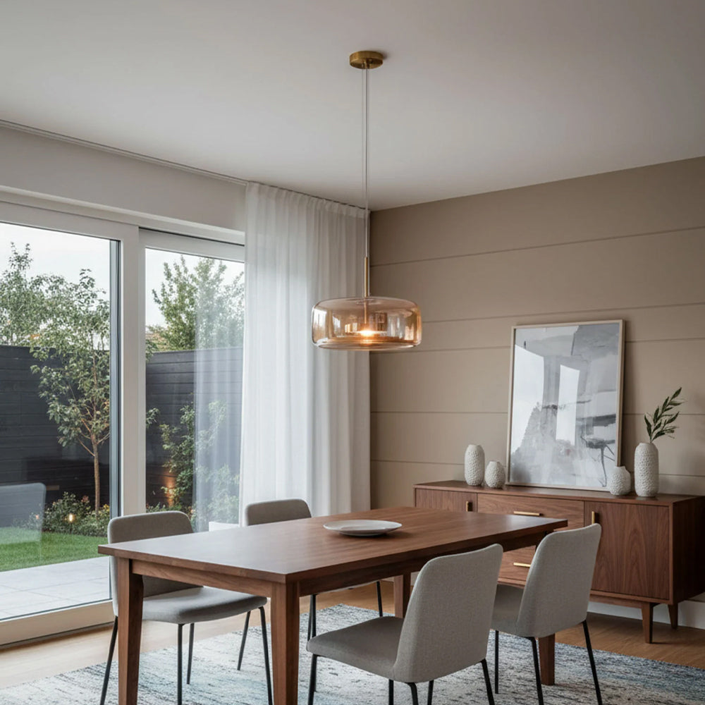 Plafonnier globe en verre pour îlot de cuisine et table de salle à manger – Luminaire à cordon réglable avec abat-jour teinté disponible en 5 tailles