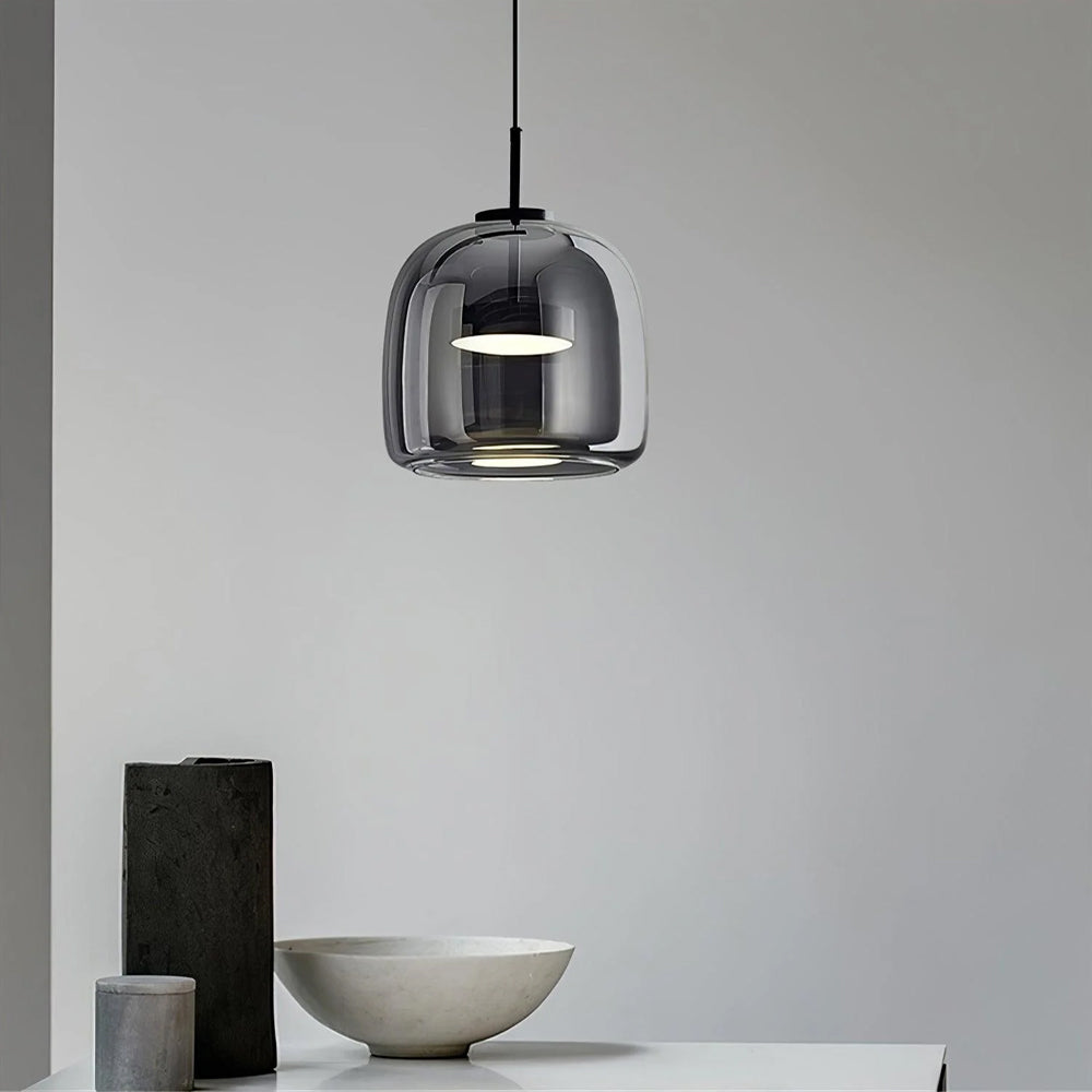 Plafonnier globe en verre pour îlot de cuisine et table de salle à manger – Luminaire à cordon réglable avec abat-jour teinté disponible en 5 tailles