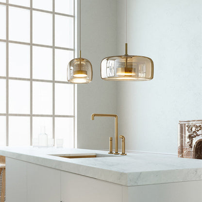 Plafonnier globe en verre pour îlot de cuisine et table de salle à manger – Luminaire à cordon réglable avec abat-jour teinté disponible en 5 tailles