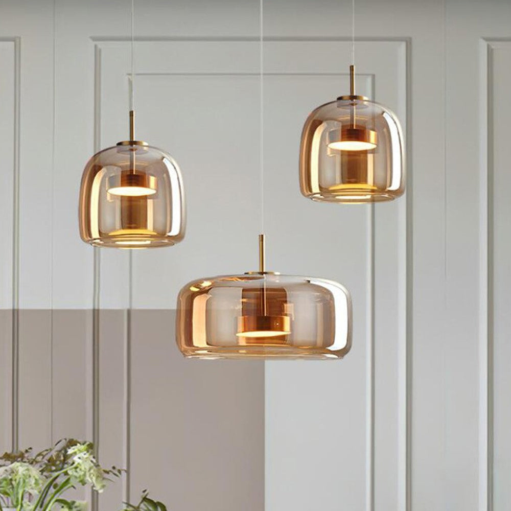 Plafonnier globe en verre pour îlot de cuisine et table de salle à manger – Luminaire à cordon réglable avec abat-jour teinté disponible en 5 tailles