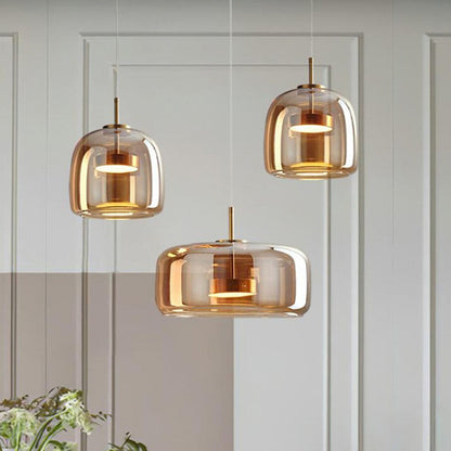 Plafonnier globe en verre pour îlot de cuisine et table de salle à manger – Luminaire à cordon réglable avec abat-jour teinté disponible en 5 tailles